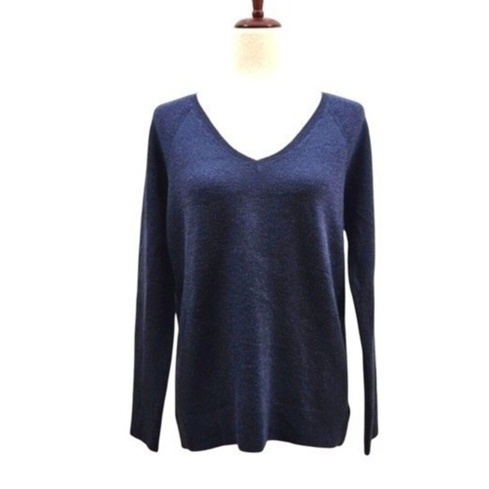 GAP Womens Navy Blue Merino Extra Fine Wool Blend V-Neck Raglan Sweater‎ Large